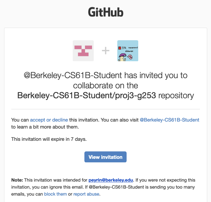 Github repo invite email.