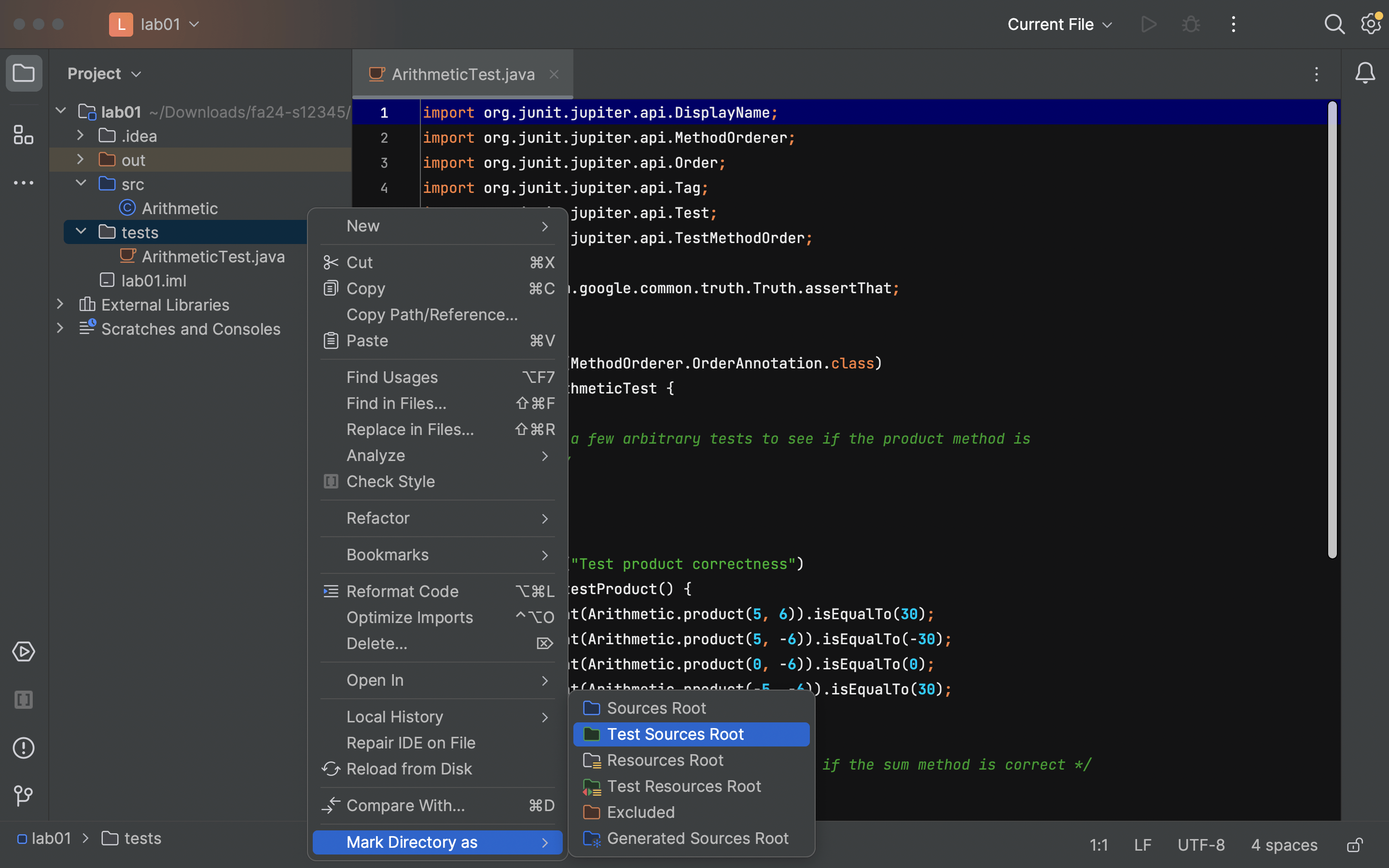 IntelliJ Mark directory as test